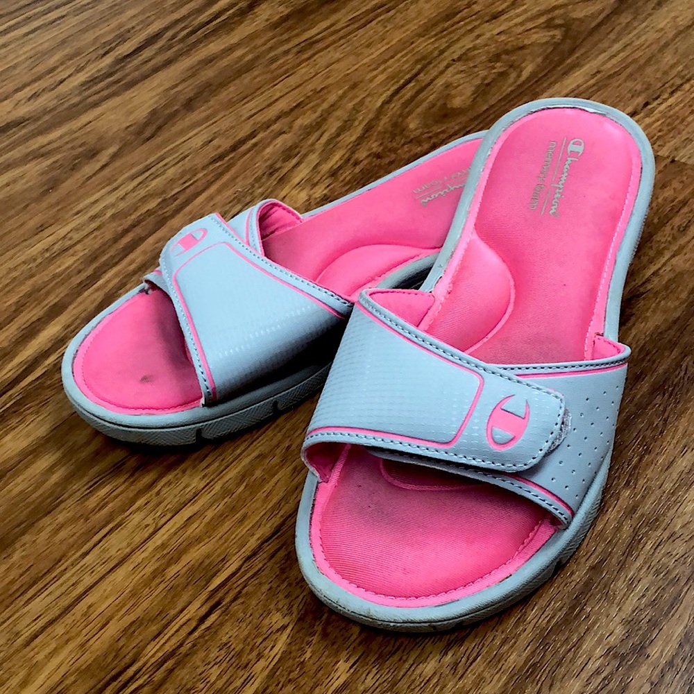 Champion slides, Size 6, Pink and Grey